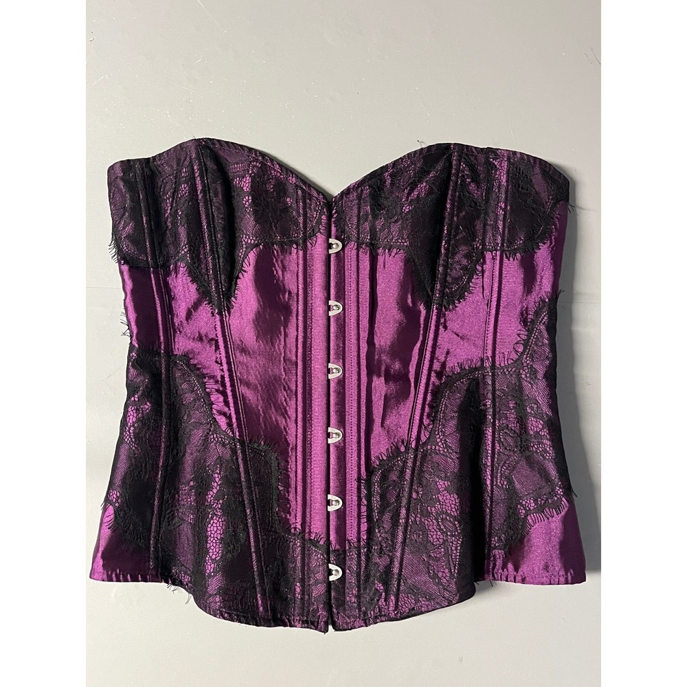 Adore Me Womens Lace Corset Top Purple Black Strapless Lingerie Large